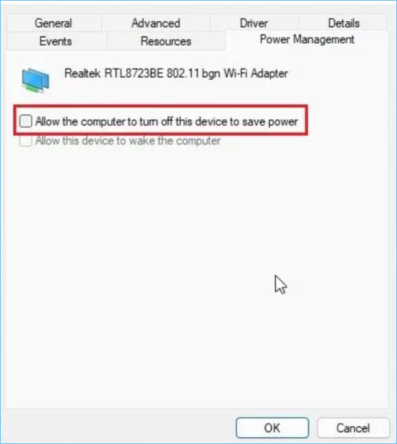 電源管理オプションの無効化