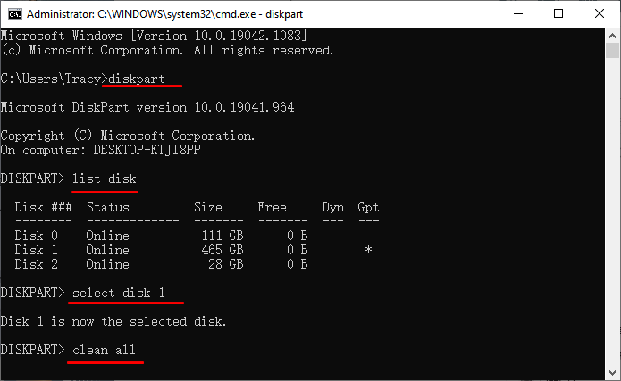 diskpart clean allコマンドによるssdのクリーンアップと消去