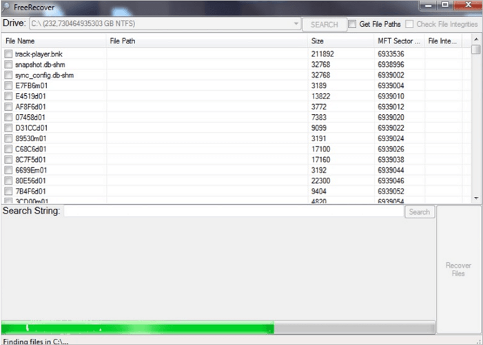 freerecoverオープンソースデータ復元メインスクリーン