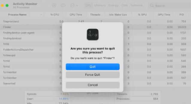 アクティビティモニタでFinderを閉じる