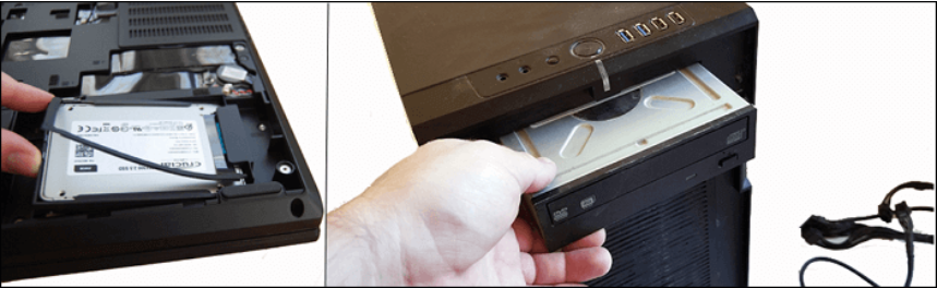 AIA/SATAケーブルと電源ケーブルでハードドライブをパソコンの二台目のHDDとして再接続します。