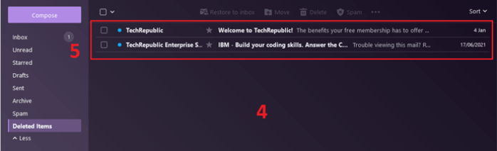 デスクトップの削除済みアイテムからYahooメールを復元する2