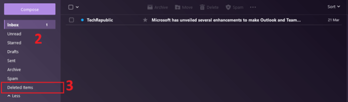 デスクトップの削除済みアイテムからYahooメールを復元する1