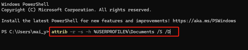 消えたドキュメントフォルダの復元