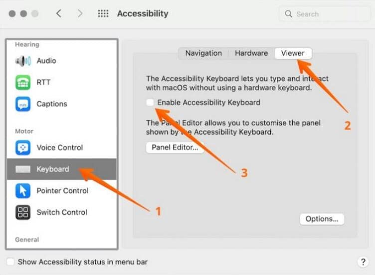 Macでアクセシビリティキーボードを有効にする