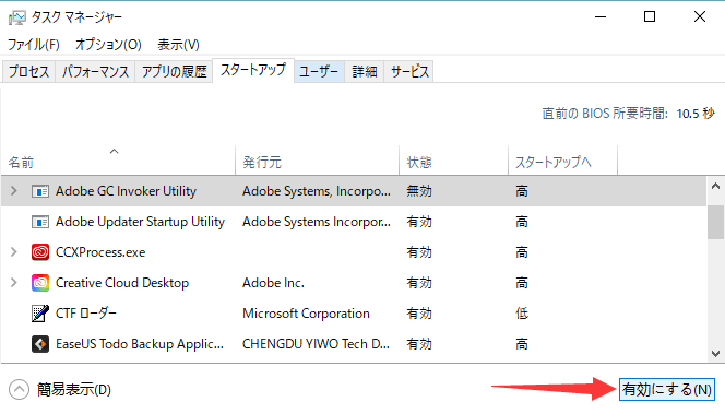  タスクマネージャでWindowsのスタートアップを確認する手順