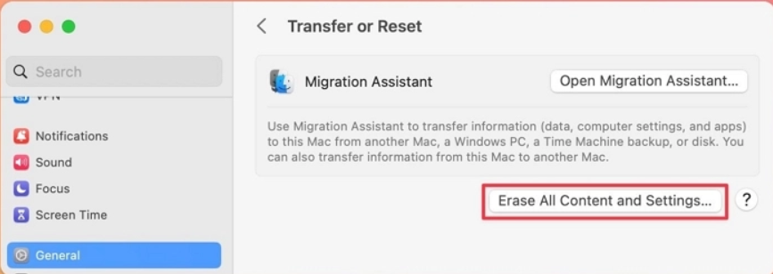 すべてのコンテンツと設定を消去