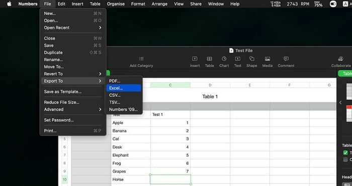 MacでNumbersファイルをExcelにエクスポートする手順2