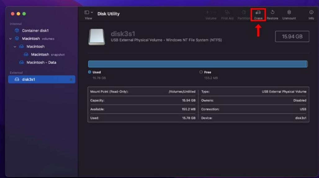 消去をクリックします
