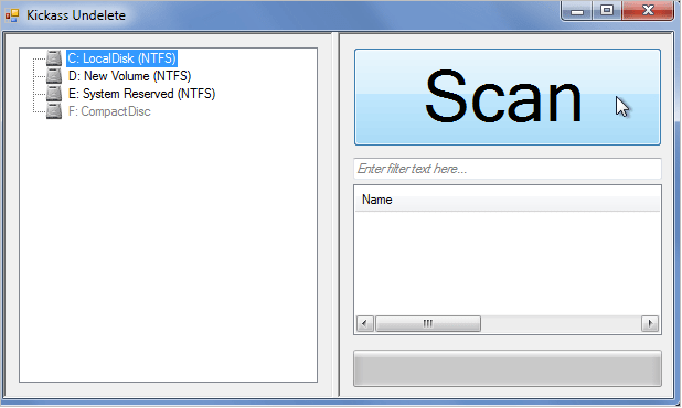 kickass undelete のメイン・ユーザー・インターフェース