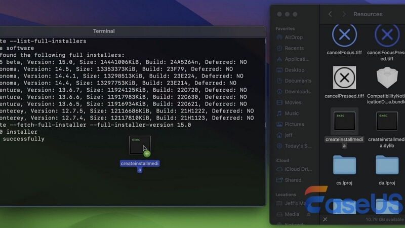 クリエートインストールメディアを移動する