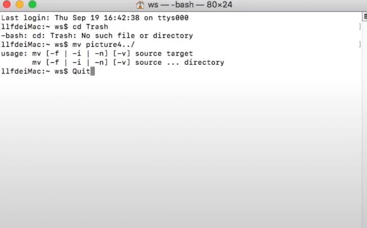ターミナルでファイルを復元