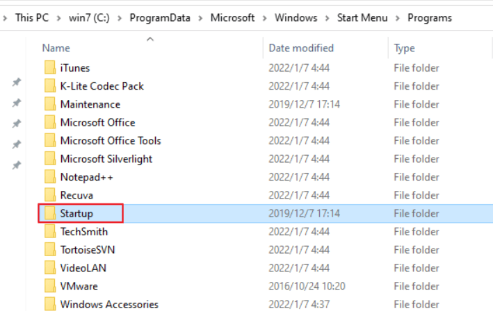 Windows 7のスタートアップフォルダ場所