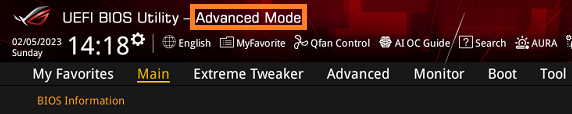 EZ Modeが表示された場合は、F7を押してAdvanced Modeに切り替えます。
