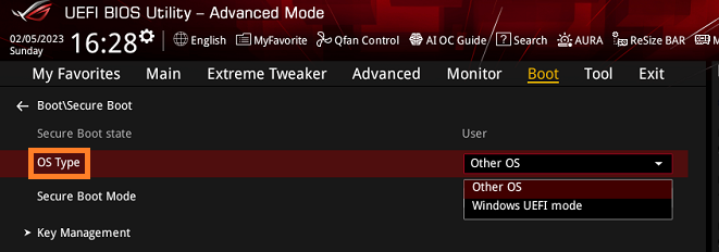 Windows UEFI mode: セキュアブート状態は有効