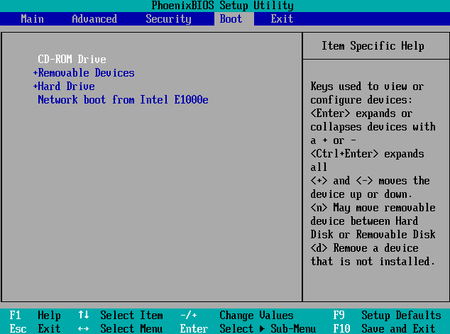 新しいドライブからブートするようにコンピュータを設定する。
