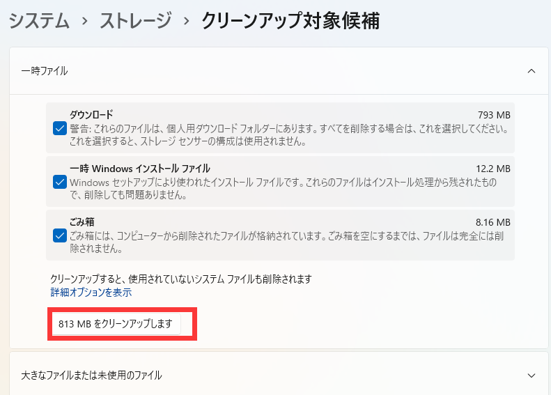 一時ファイルのクリーンアップ