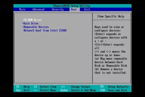 セットアップメニューのトップバーにあるBootをクリックすると、起動シーケンスが表示される