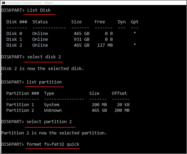 CMDでexFATをFAT32に変換する