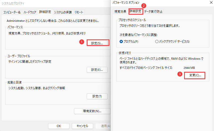 仮想メモリを変更