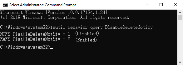 fsutil behavior query DisableDeleteNotify