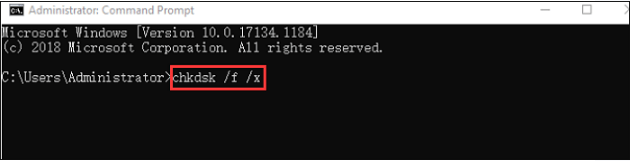 chkdsk /f /xと入力する