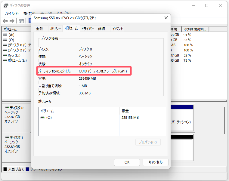 パーティションのスタイル