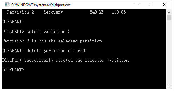 Windows の回復パーティションを削除する方法! 3 diskpart delete partition
