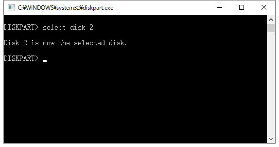 select disk 2 を入力します。