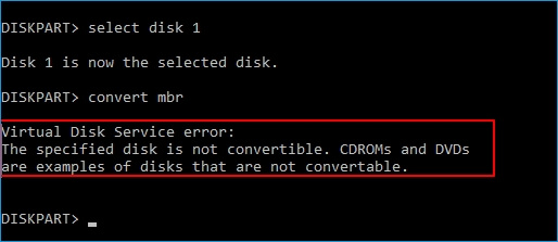 Virtual Disk Service Error:指定されたディスクは変換できません