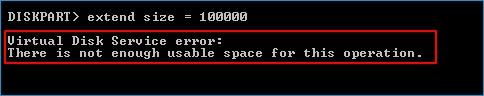 仮想ディスクサービスエラー。使用可能な領域が不足しています