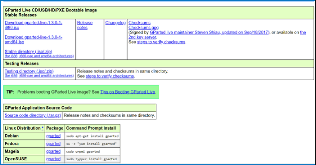 gparted isoファイルをダウンロードする