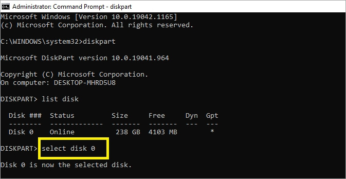 select disk 0