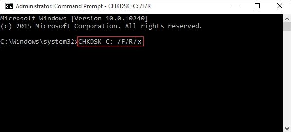chkdsk C: /f /r /x