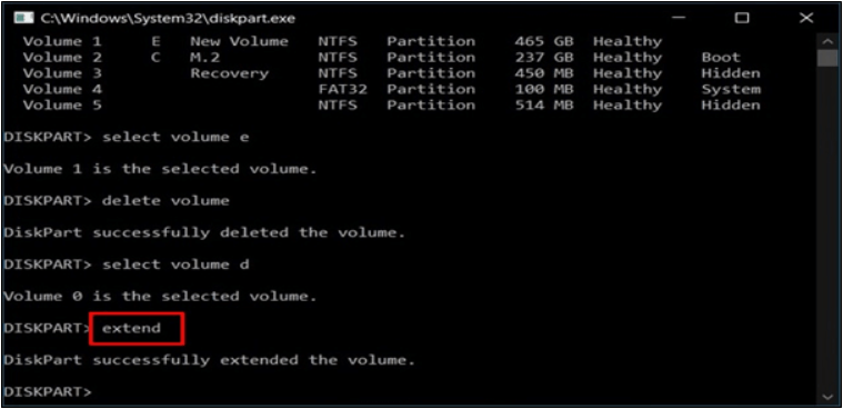 diskpartでパーティションを拡張