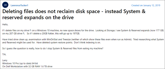 file deleted but space not released windows 10