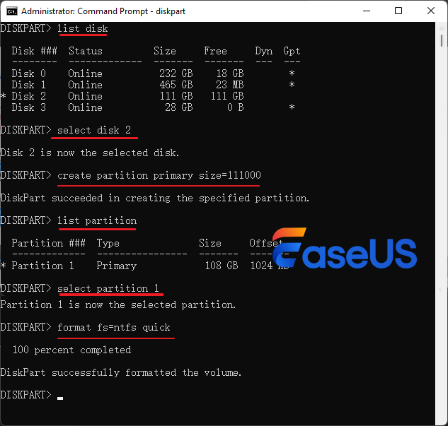cmdで正しいフォーマットで新しいパーティションを作成