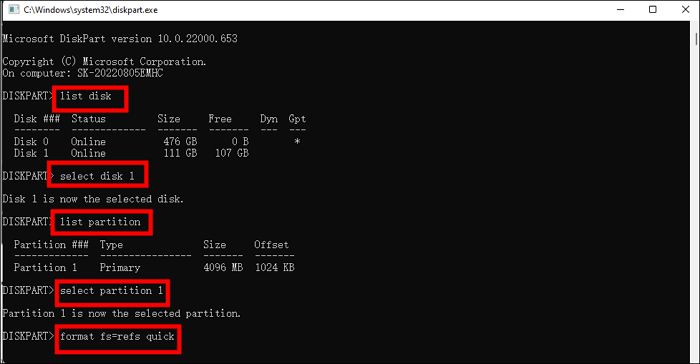 DiskpartでNTFSをReFSに変換する