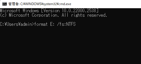 format E: /fs:NTFS 