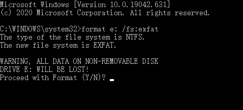CMDを使用してドライブをexFATにフォーマットする