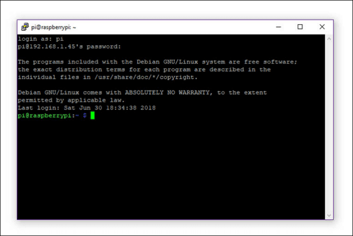 Raspberry Piの起動ターミナル・ウィンドウ