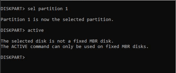 選択されたディスクは固定MBRディスクではない
