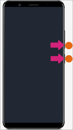 電源ボタン、音量ボタンを押す