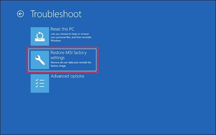 MSIの工場出荷時設定を復元する