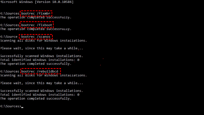 Bootrec.exeを実行してMBRを再構築する