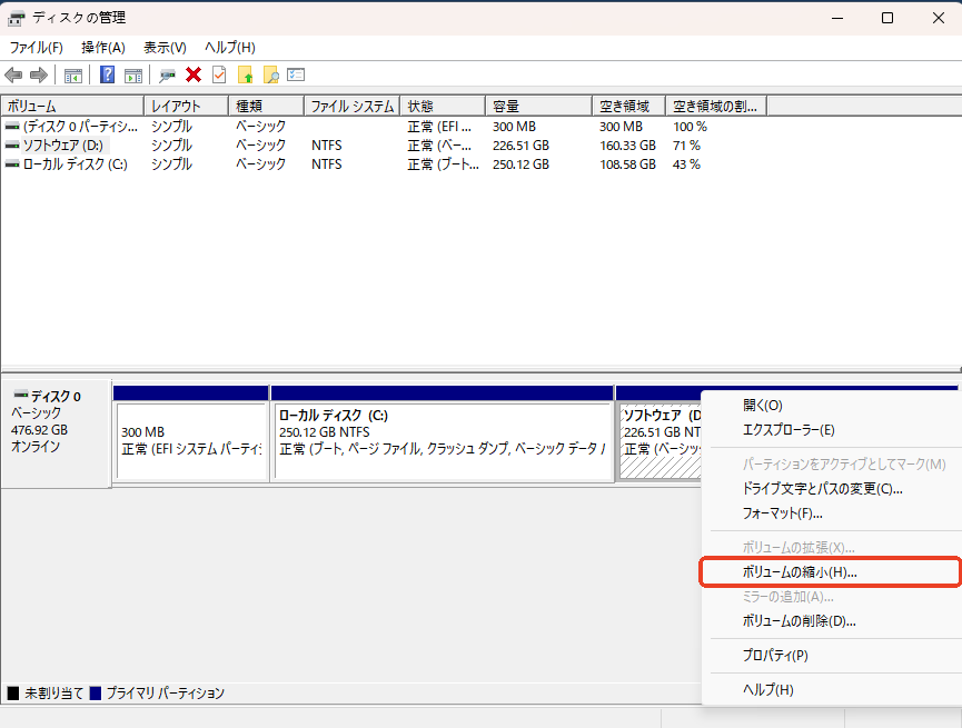 ボリュームの縮小