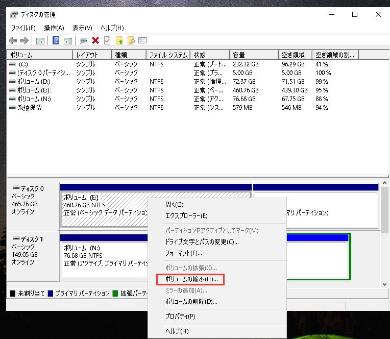 ボリュームの縮小