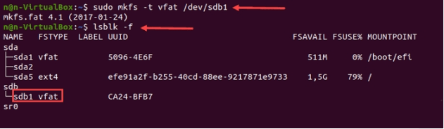 sudo mkfs -t vfat /dev/sdb1と入力する