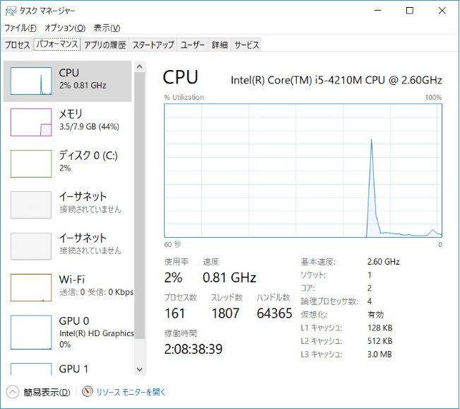 タスクマネージャーをクリックすると、表示されたウィンドウ