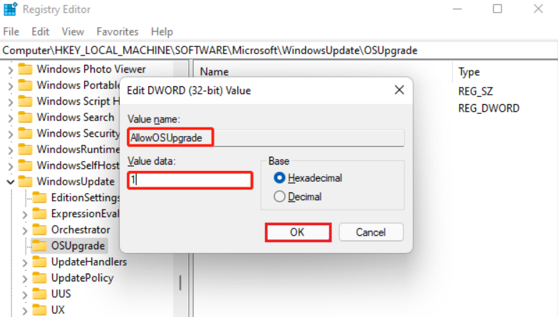 「AllowOSUpgrade」を使用